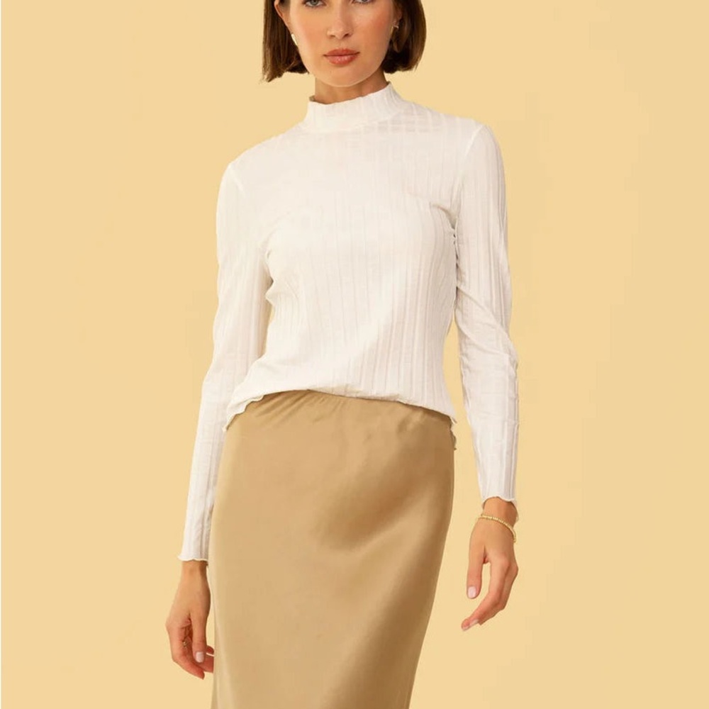 BNWT Whimsy + Row White Ribbed Mock Neck Long Sleeve Top